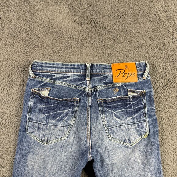 PRPS Jeans Mens 32x34 Blue Cayenne Super Skinny Fit Stretch Distressed Whiskered - Picture 9 of 16